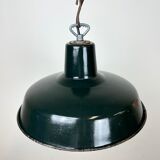 Lampe d’usine industrielle française en émail vert foncé, années 1960
