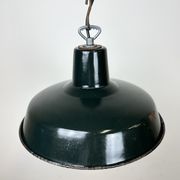 Industrial French Dark Green Enamel Factory Lamp, 1960s