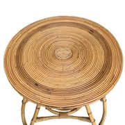 Pair of tripod coffee tables in rattan from the 1950s.