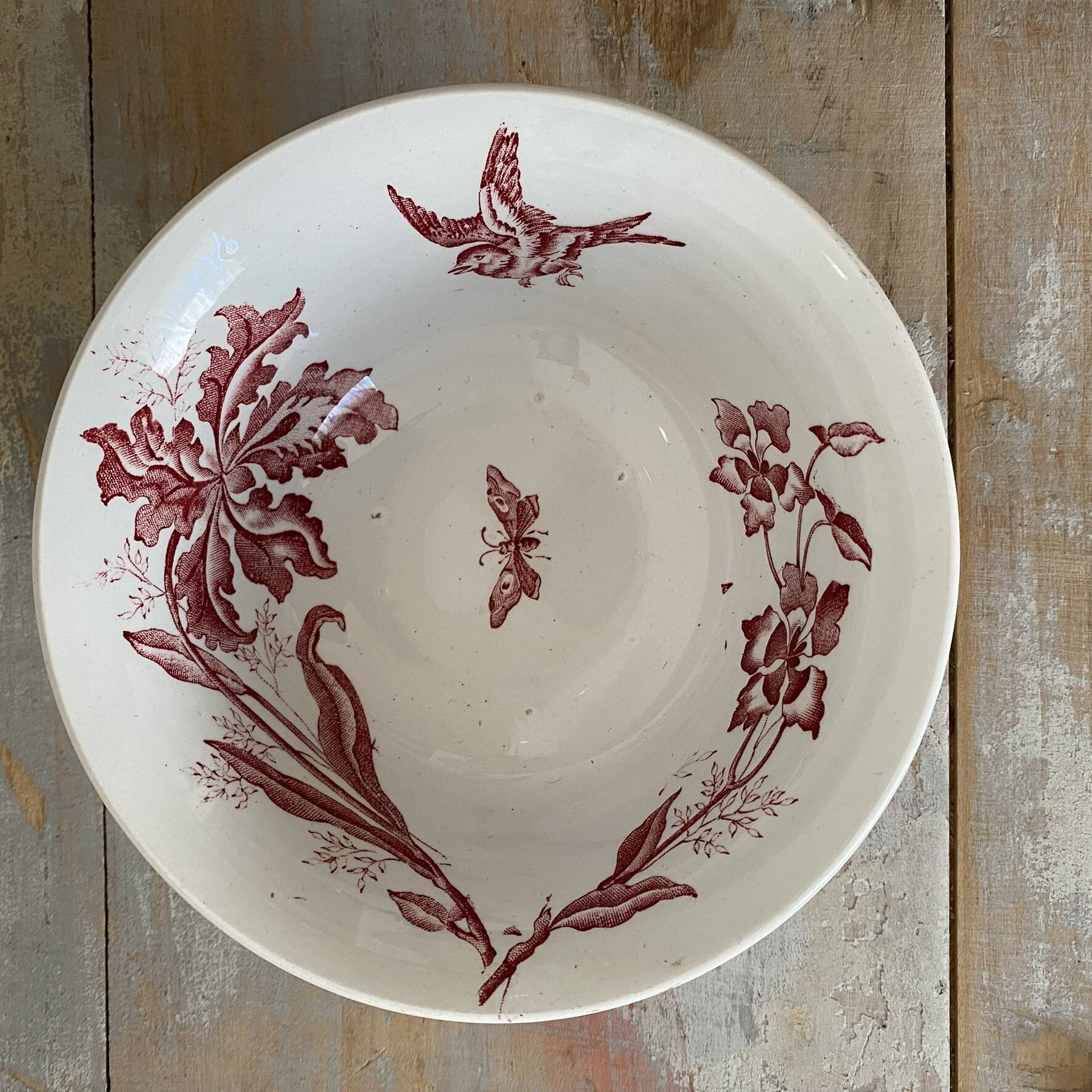 Ancient ironstone bowl Moulins des Loups "orchids"