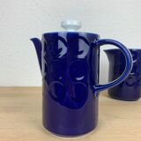 Vintage teapot and pitcher, blue ceramic