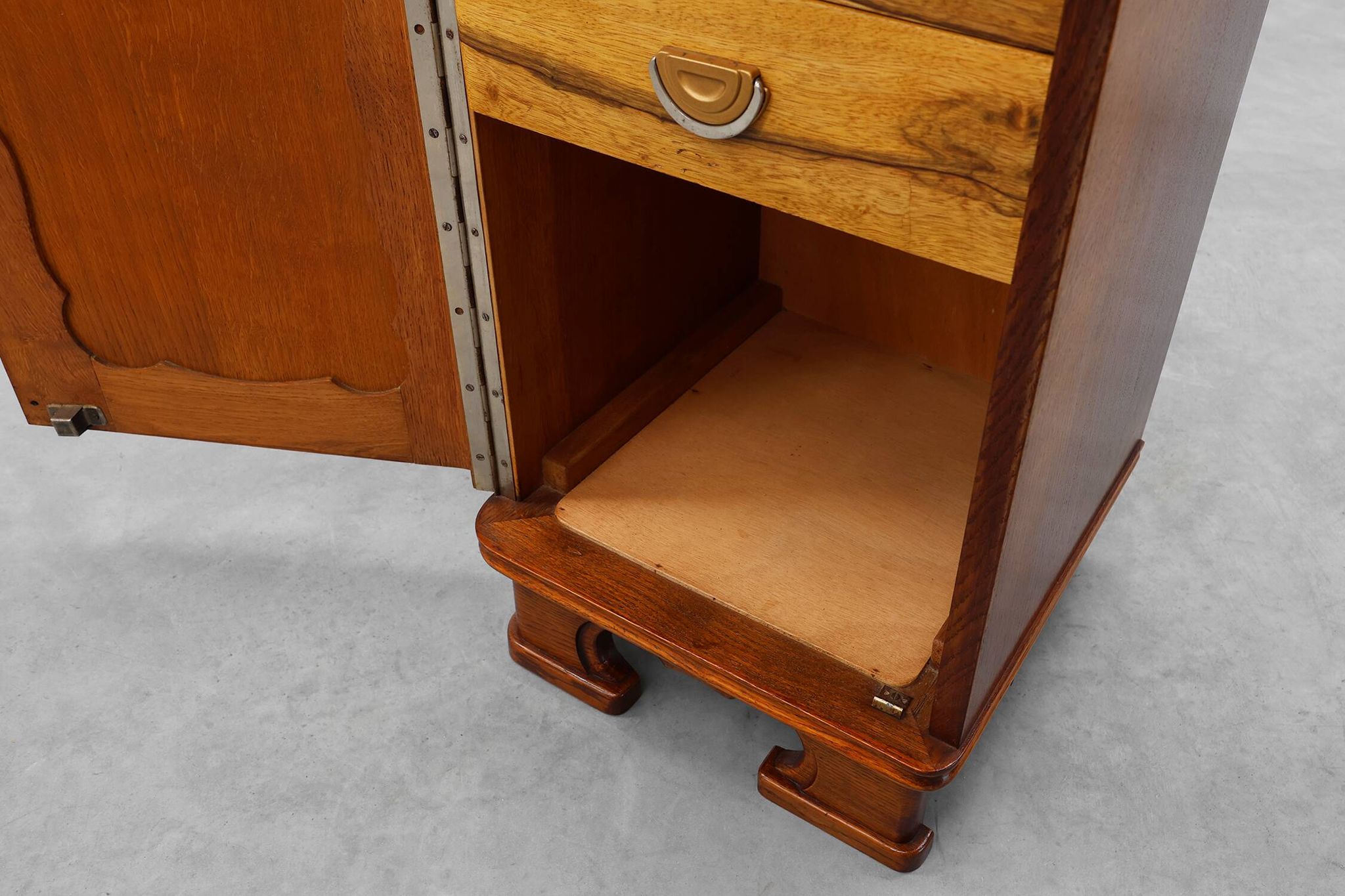 Pair of Art Deco nightstands in oak with marble top, France ca. 1925