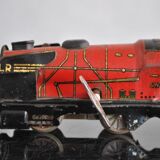 Tin litho brand LR spring-loaded toy locomotive