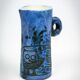 Small jug by Jacques Blin in blue ceramic with engraved animal decoration.
