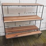 Wrought iron shelf, 3 walnut shelves