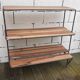 Wrought iron shelf, 3 walnut shelves