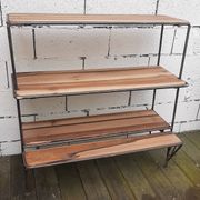 Wrought iron shelf, 3 walnut shelves