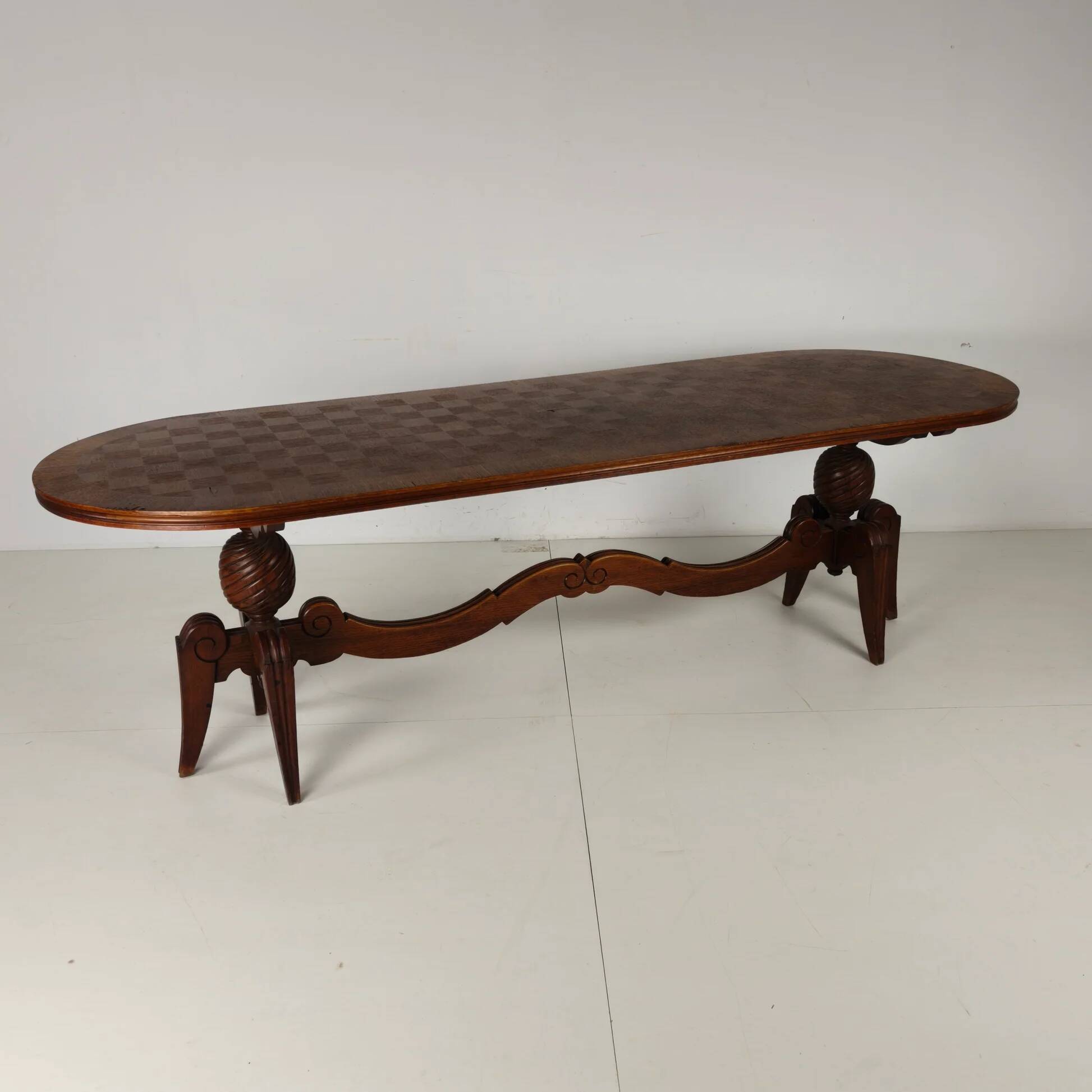 1920s Belgian Art Deco oak parquetry dining table