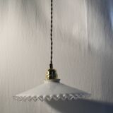 Vintage suspension lamp in white opaline with serrated edges
