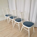 Set of 4 Vintage Bentwood White Dining Chairs in Ligna Style wit Blue Seat