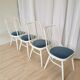 Lot de 4 chaises de salle à manger vintage en bois courbé blanc de style Ligna avec assise bleue