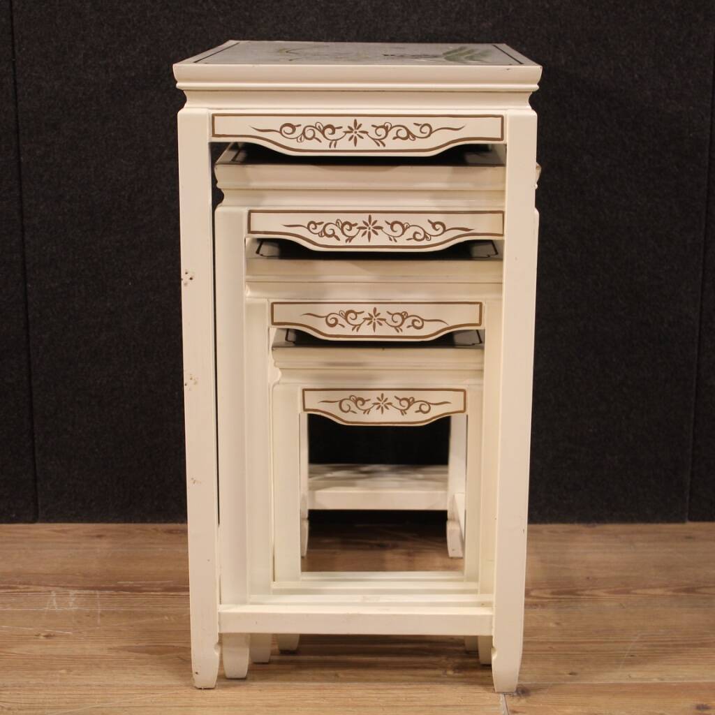 Set of 4 French lacquered and painted coffee tables