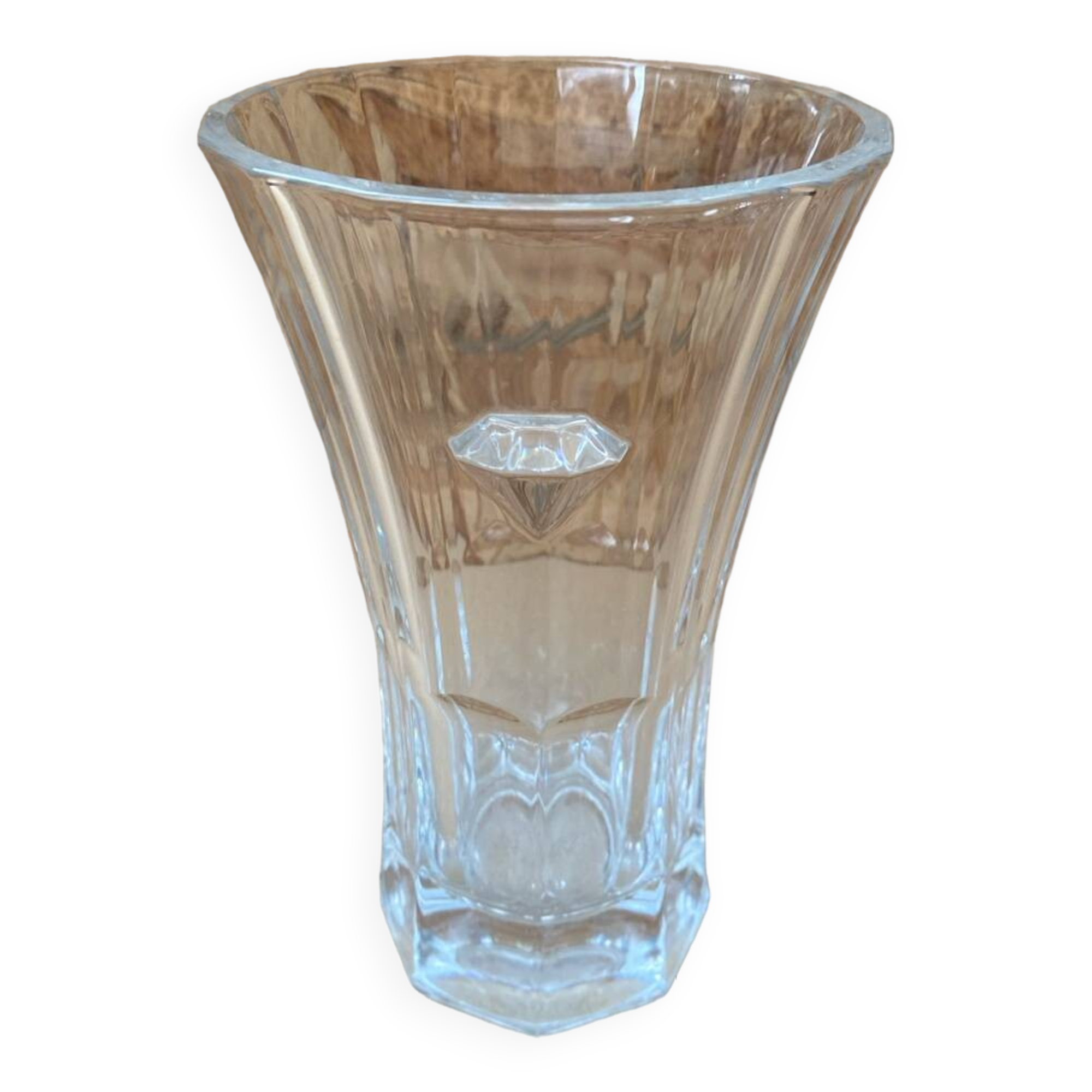 Antique Crystal D'Arques Vase With Diamond Made In France Vintage
