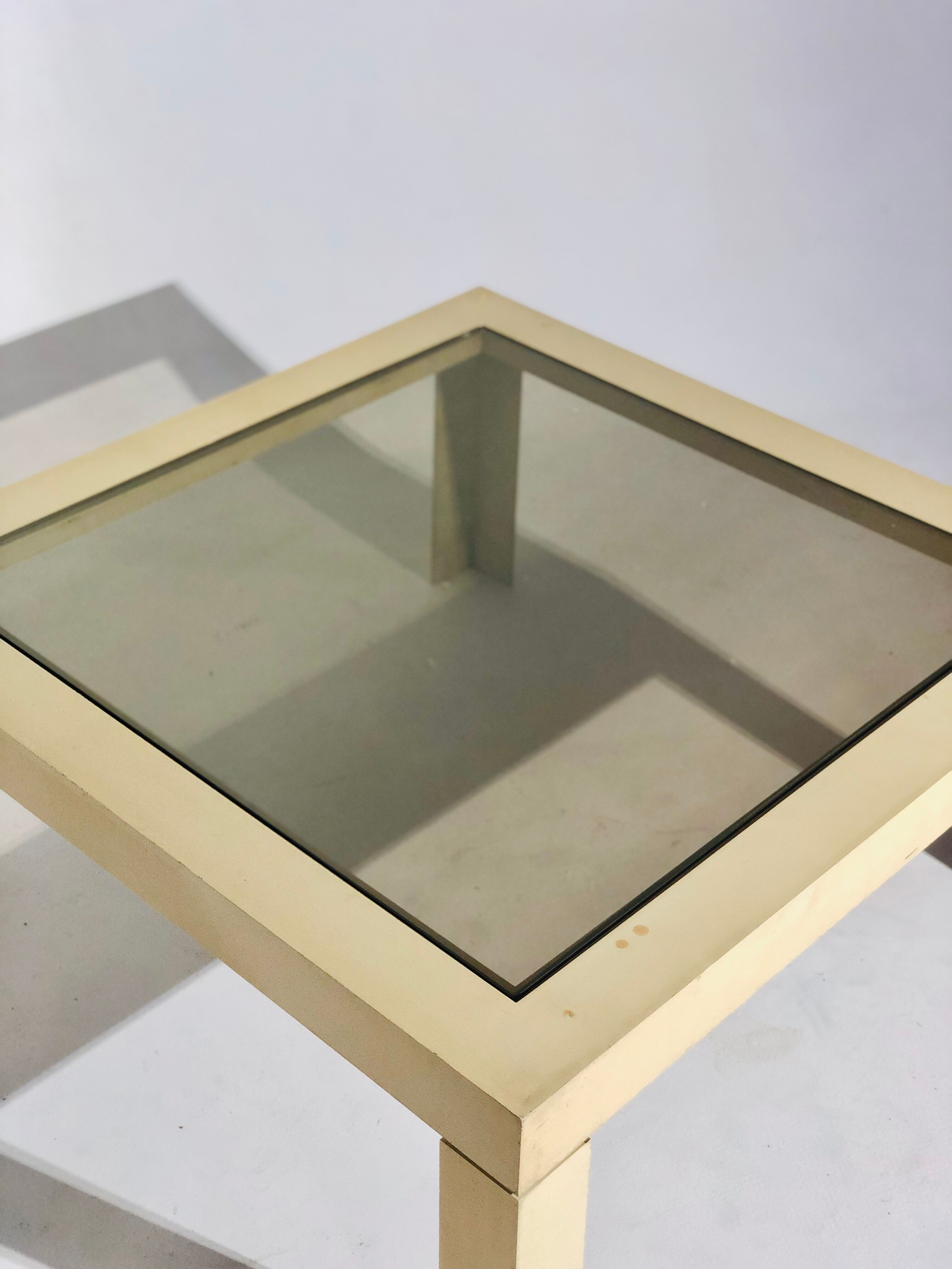 Vintage white plastic coffee table and glass