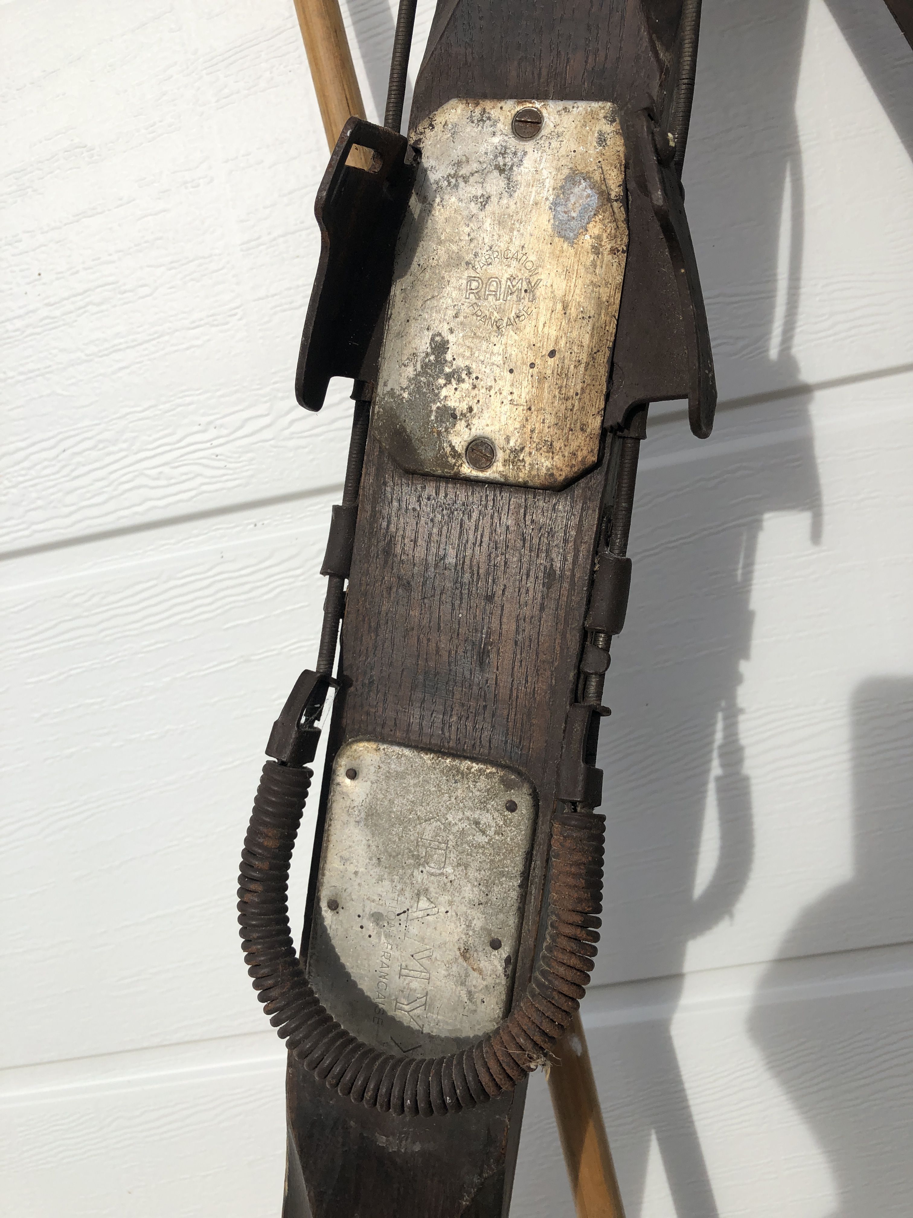 Former pair of Ramy wooden skis - vintage mountain chalet deco sticks