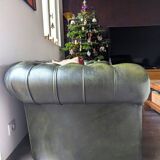 Green leather Chesterfield sofa