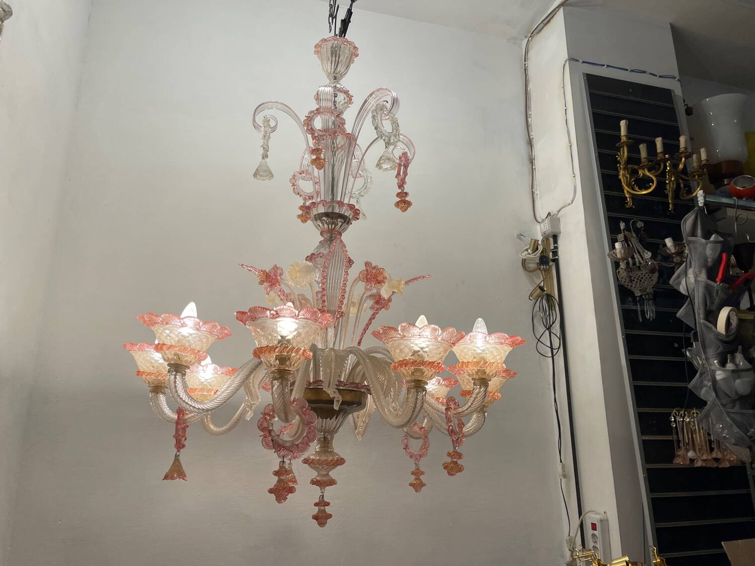 Large Venetian Pink Murano Glass Chandelier 1960’s