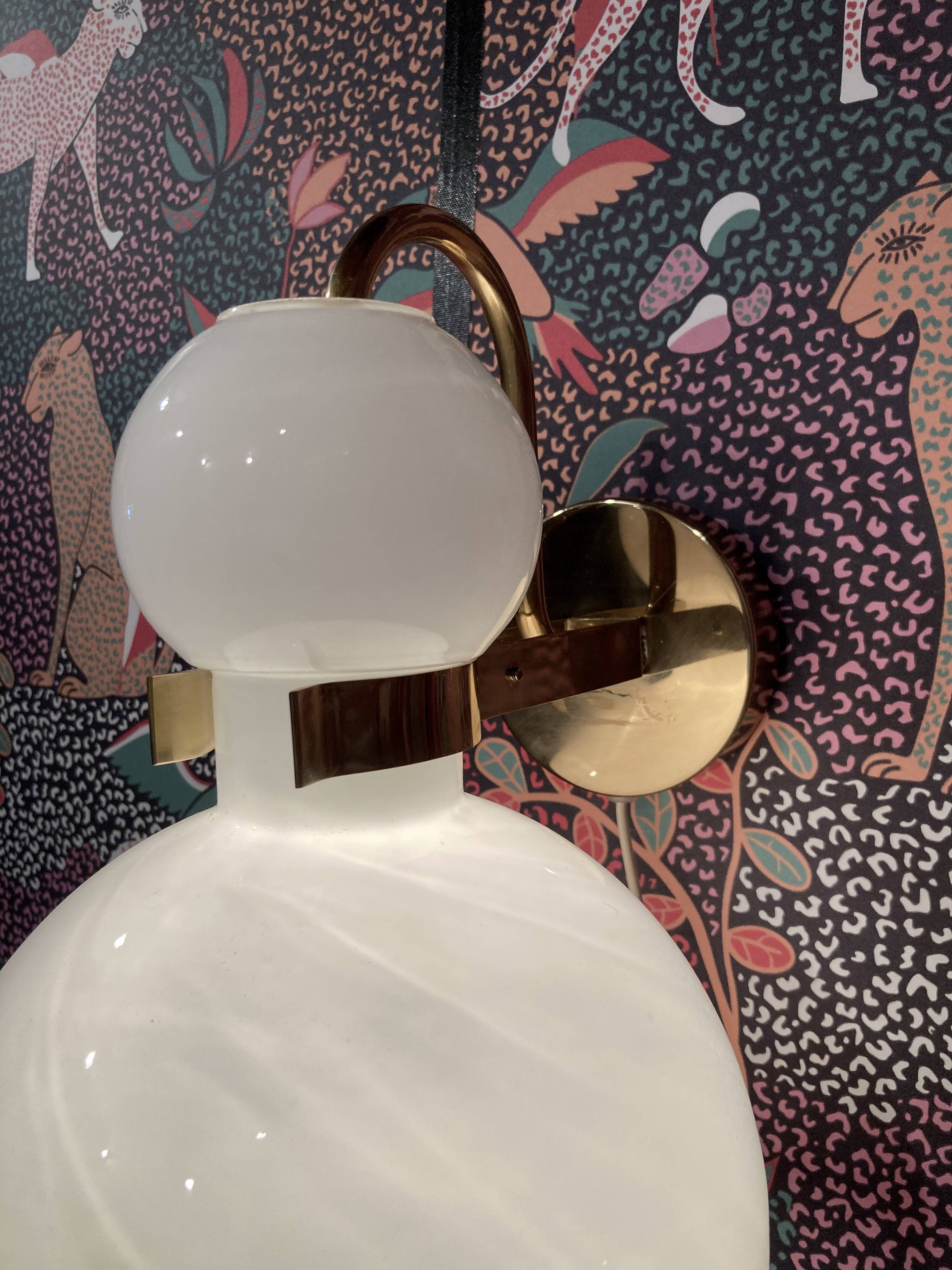 LARGE GLASS AND METAL WALL LIGHT SCANDINAVIAN DESIGN 1950.