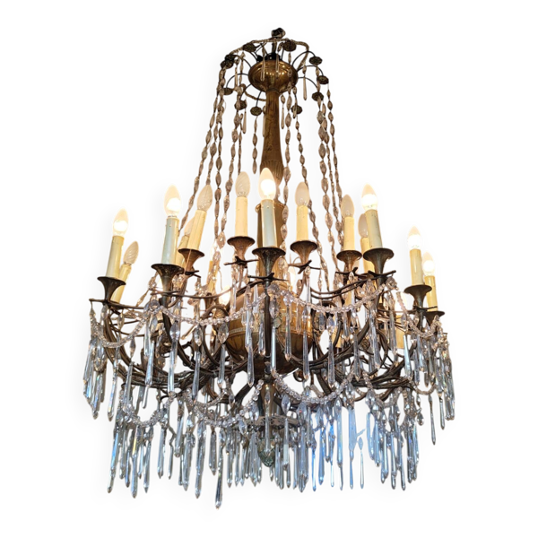 Lustre en bronze doré et crystal