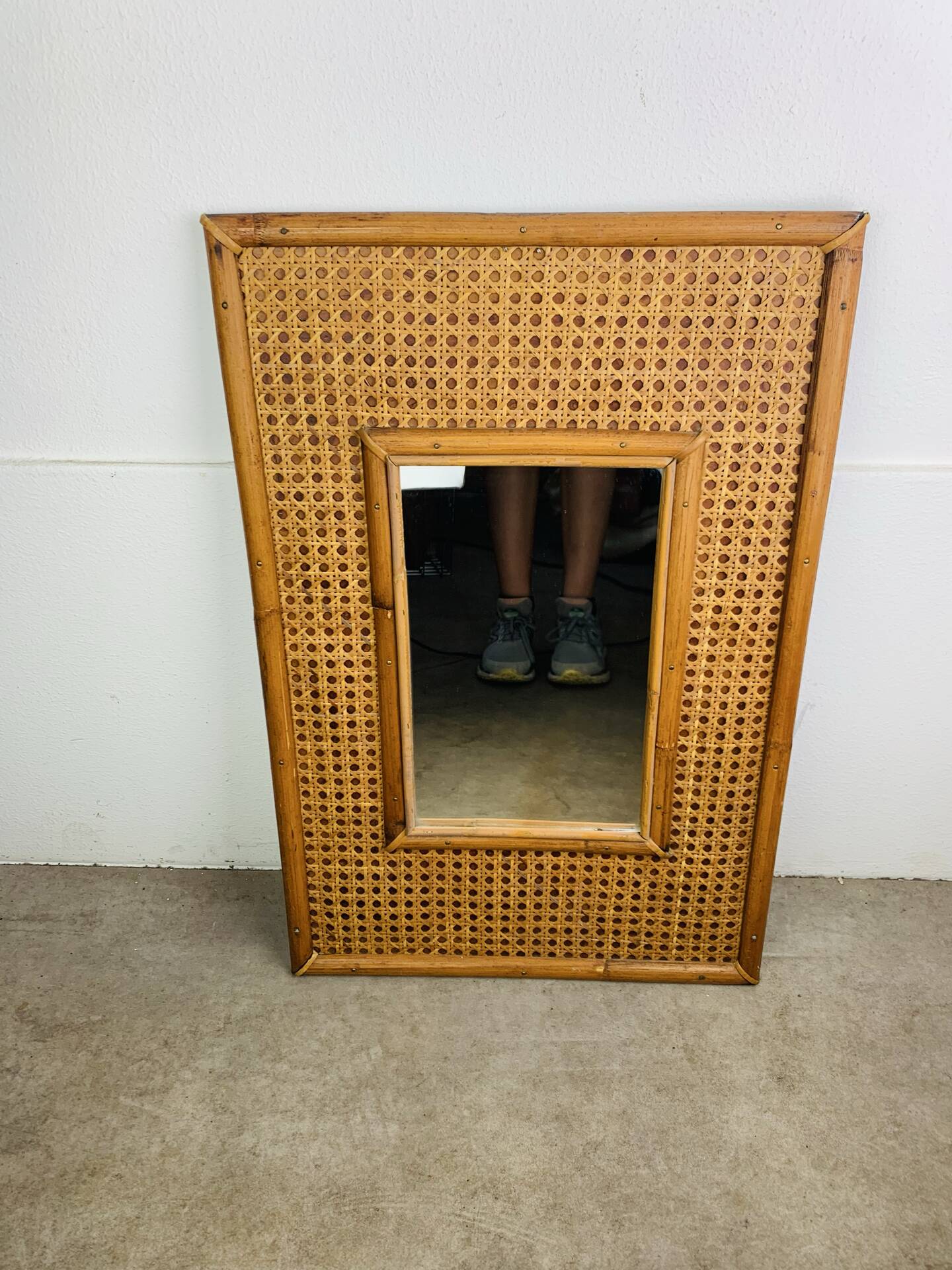Rattan and cane mirror from the 1960s.