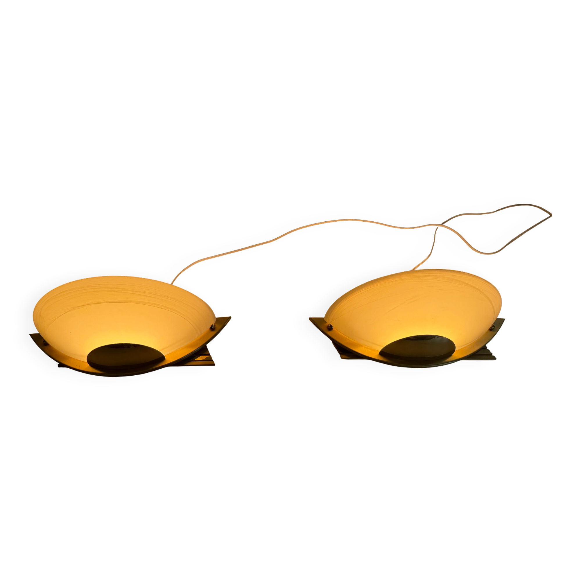Pair of brass and glass wall lights from the Spage era, 1980, Germany.