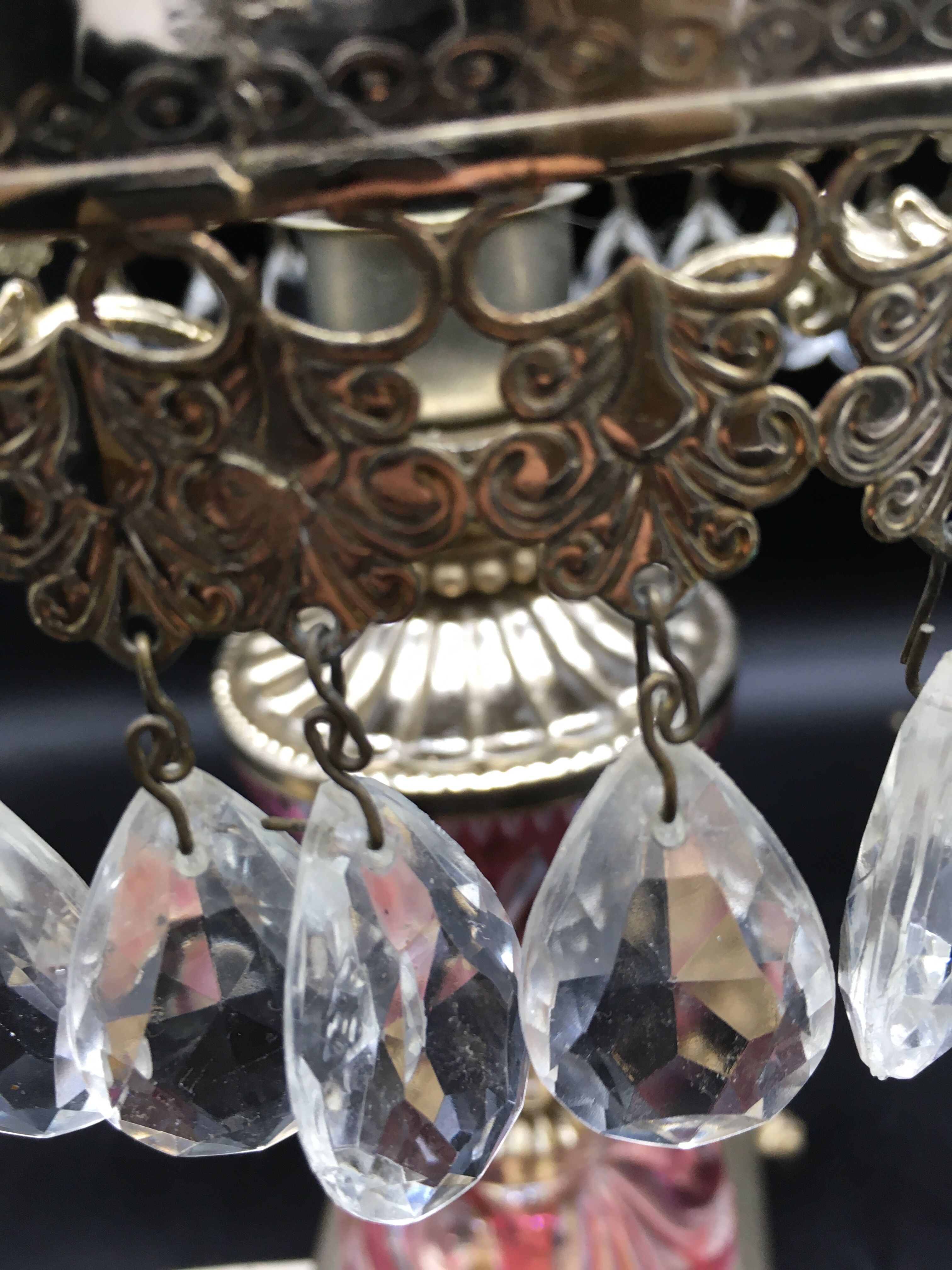 Vintage bedside with grapevines and chiseled crystal