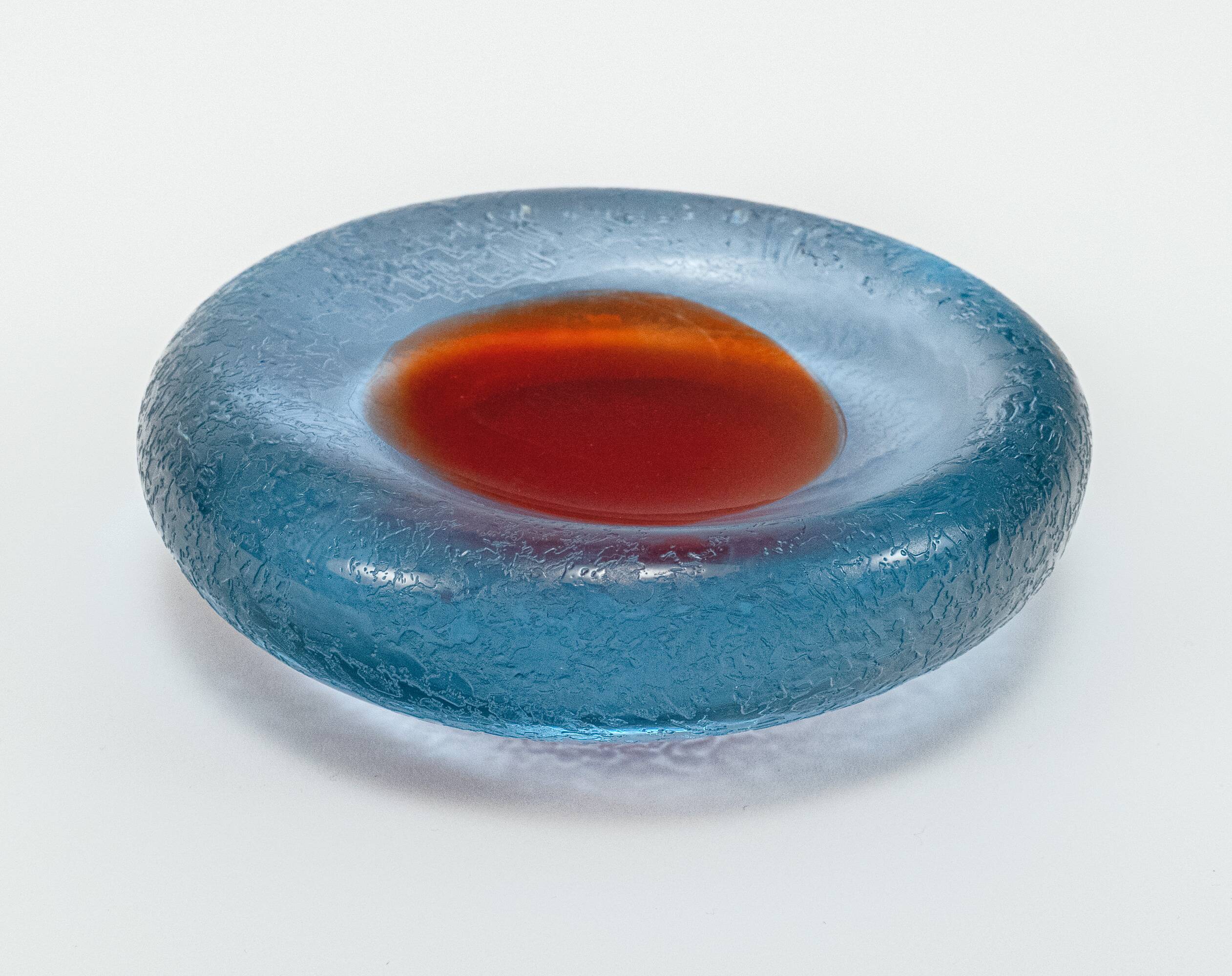 Vintage 1960s Murano Blue & Red Spot Corroso Glass Dish by Galliano Ferro