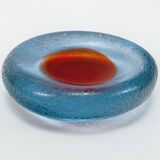 Vintage 1960s Murano Blue & Red Spot Corroso Glass Dish by Galliano Ferro