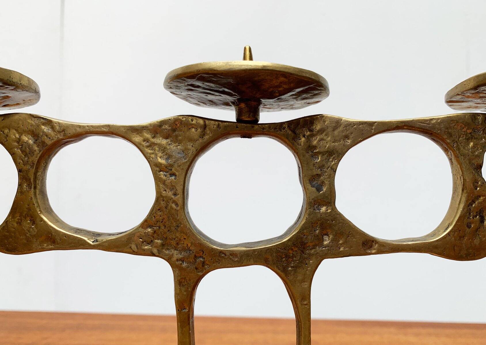 Brutalist metal candlestick from the mid-century by Heinz Goll