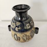 Stoneware vase with Art Deco geometric motifs signed Roger GUERIN