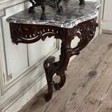 Louis XV style console in carved wood, grey Ardennes marble, 18th century