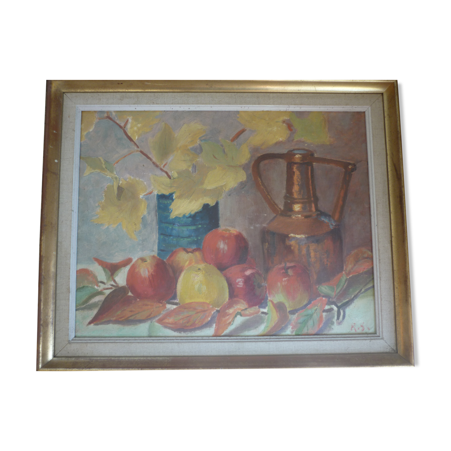 Tableau peinture nature morte signee R.S