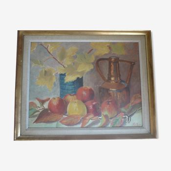 Tableau peinture nature morte signee R.S