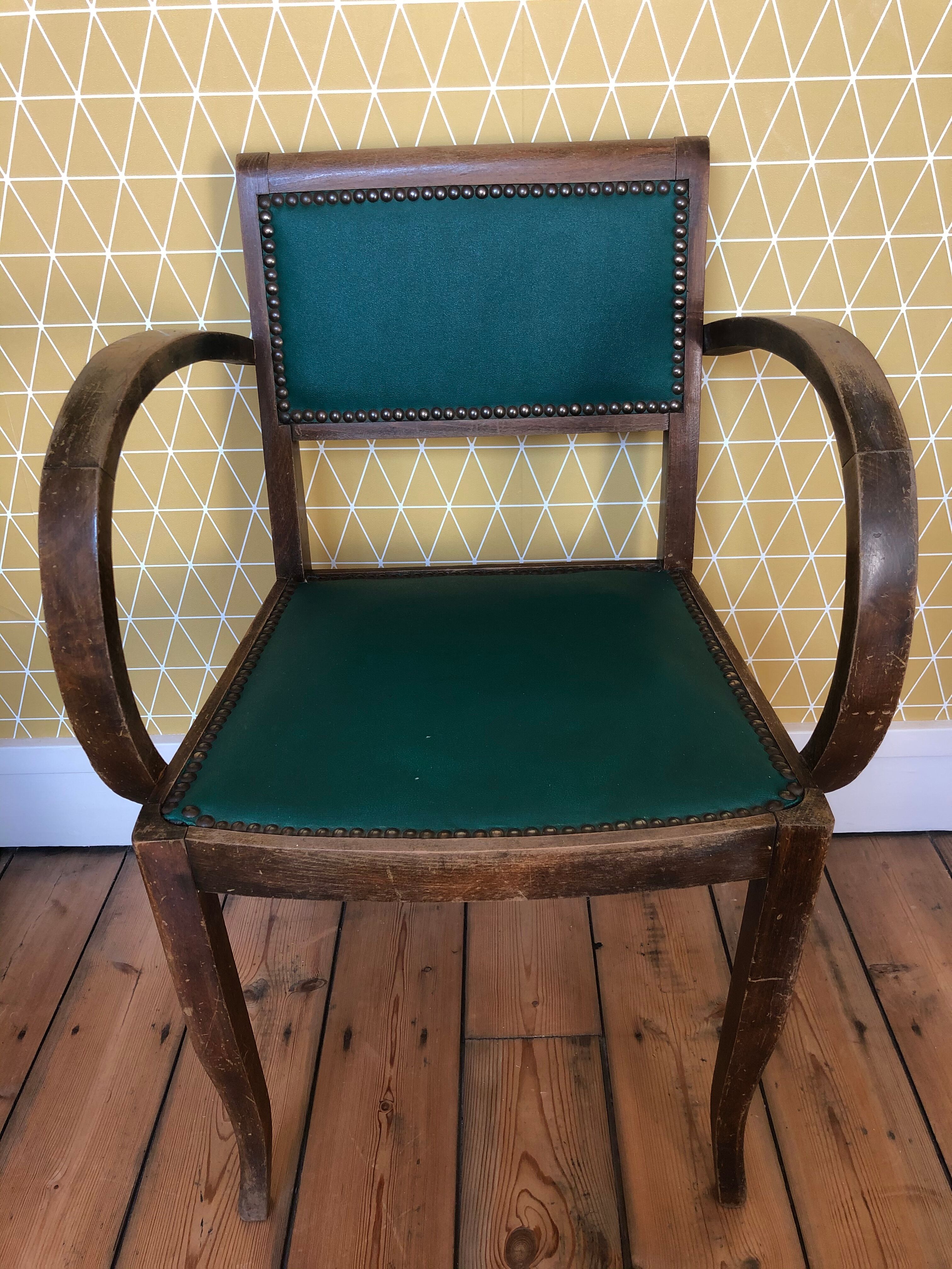 Fauteuil bridge vert années 50