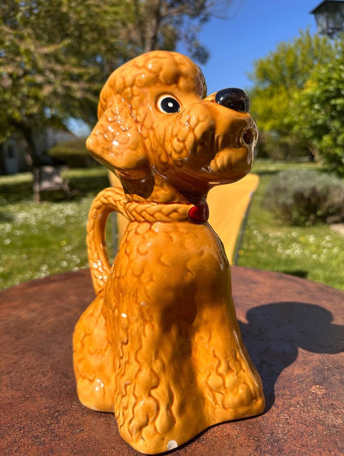 Vintage Brown Caramel Glazed Ceramic Poodle Carafe Pitcher