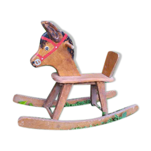Cheval à bascule en bois peint