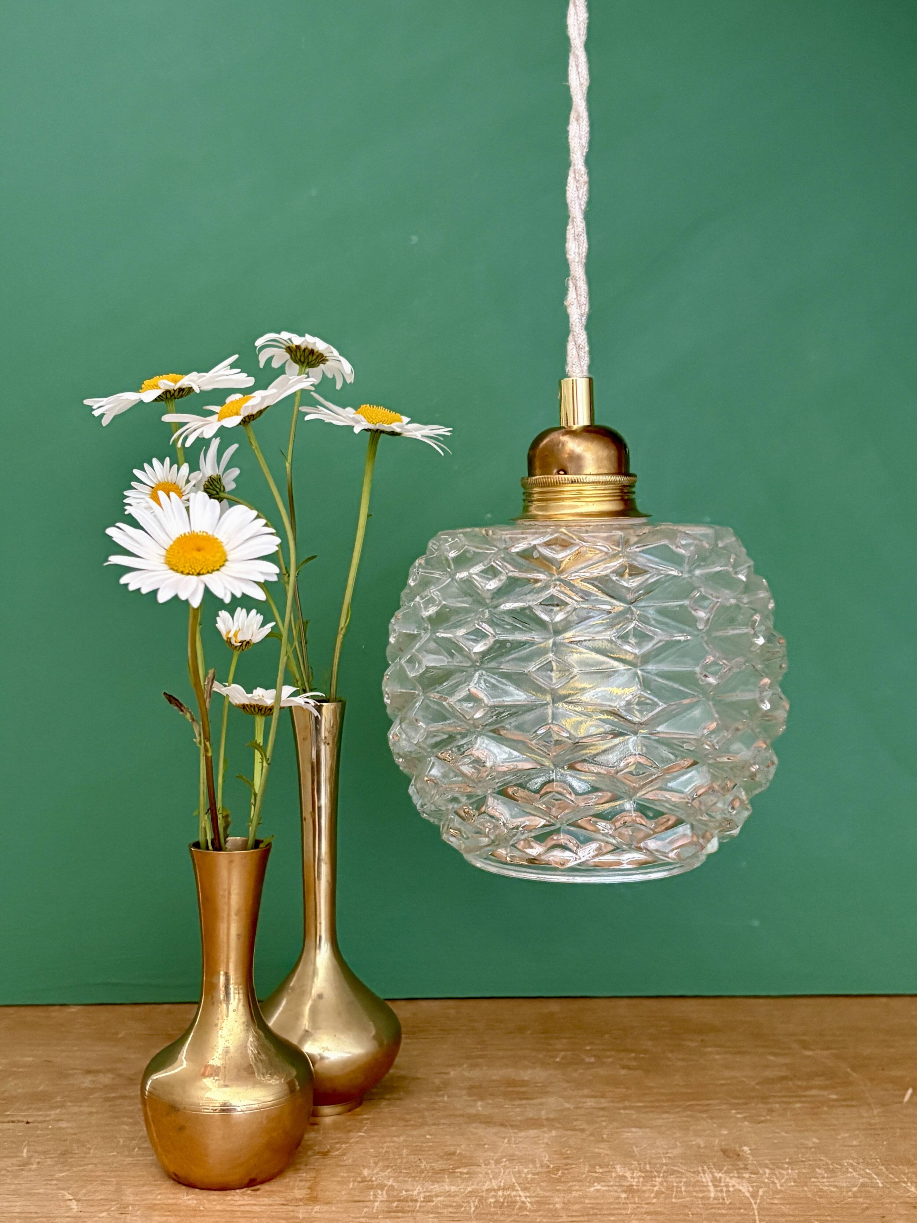 Vintage moulded glass suspension globe