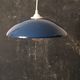 Suspension lamp with blue metal conical lampshade and white standard cord