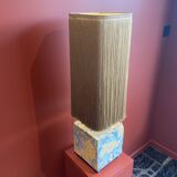 Base stuck blue beige marble-plaster, fringed lampshade Houles, 21st century.