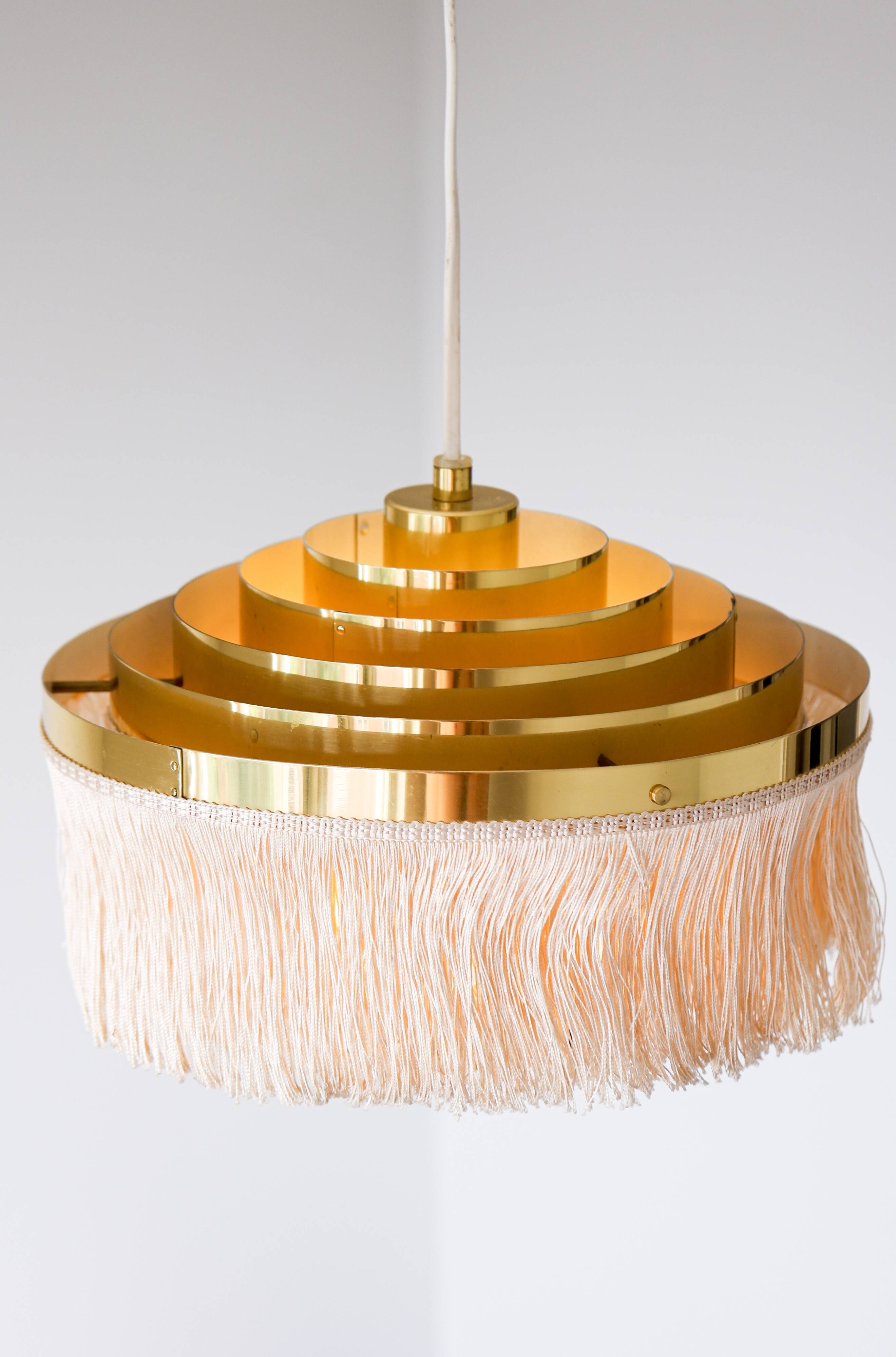 Hans Agne Jakobsson silk and brass fringe pendant circa 1960.