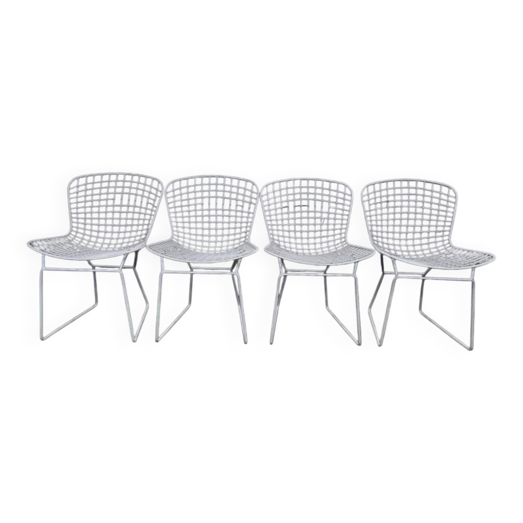 Vintage white wire chair in Bertoia style