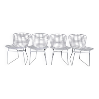 Vintage white wire chair in Bertoia style