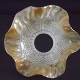 Vintage French Opaque White Glass Replacement Shade with Frilled Amber Edge