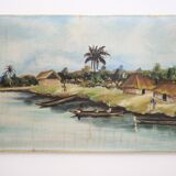 Painting on canvas African landscape Signed