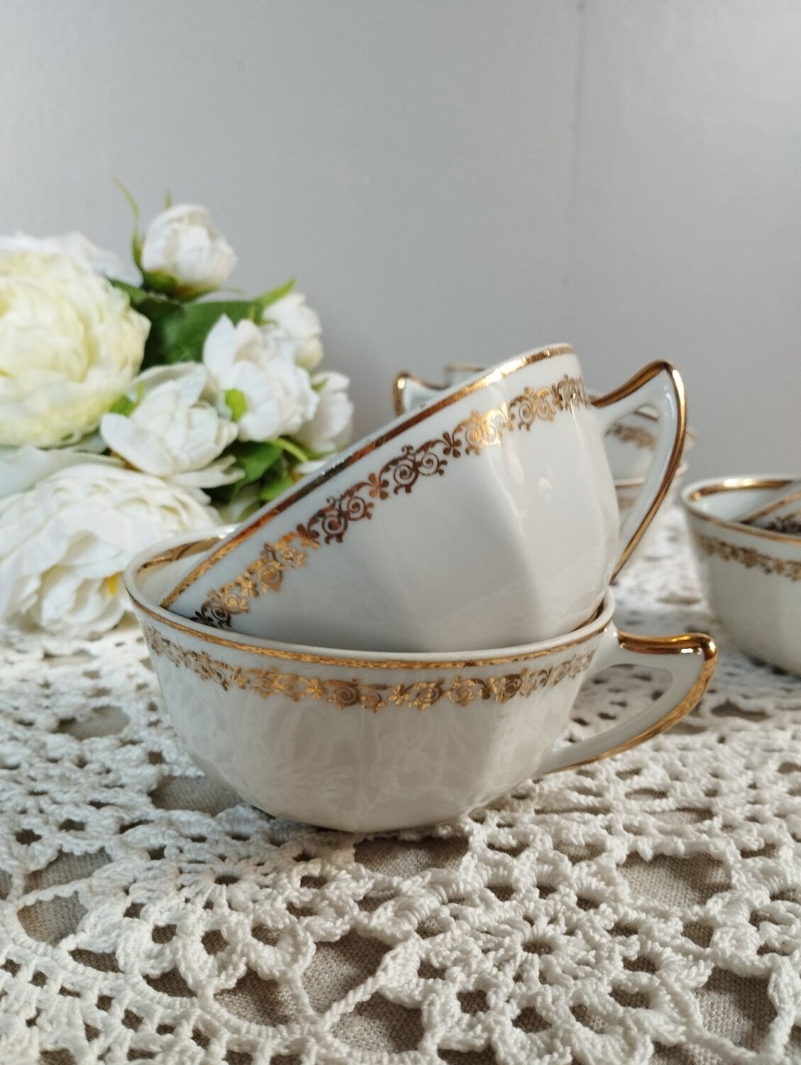 6 tasses café porcelaine F. Chauvigny, France, 1960