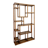 Asymmetrical bamboo and smoked glass shelf - 1970s
