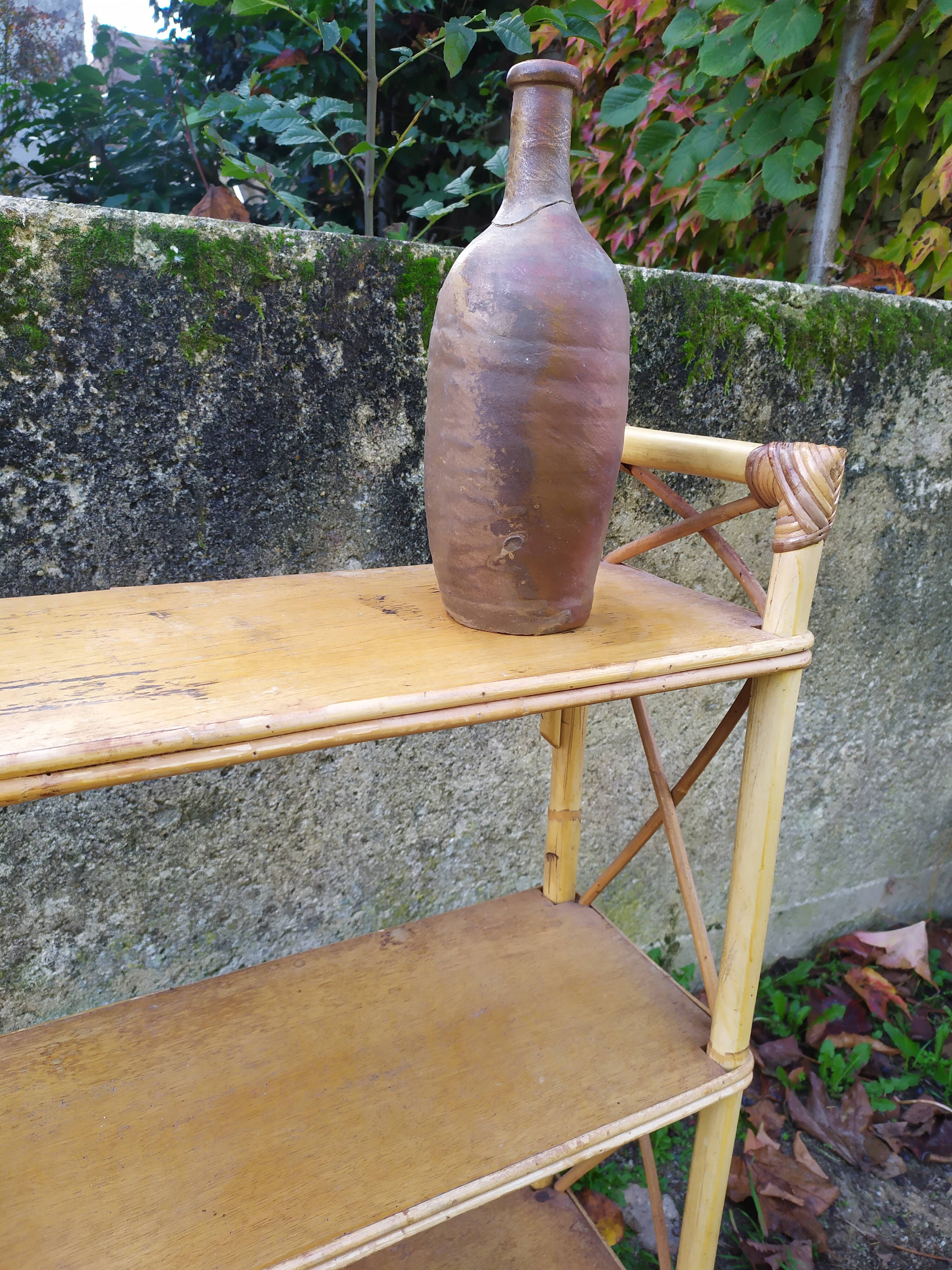 Étagère bambou et rotin années 50-60