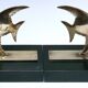 Pair of designer black marble bronze fish bookends
