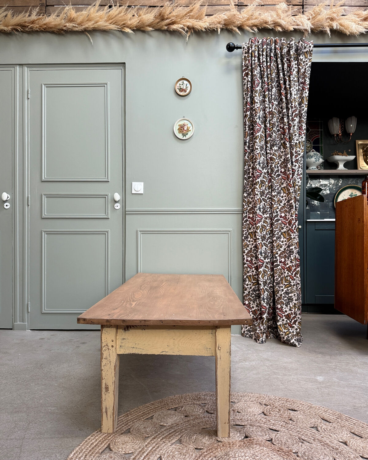 Large patinated farmhouse coffee table