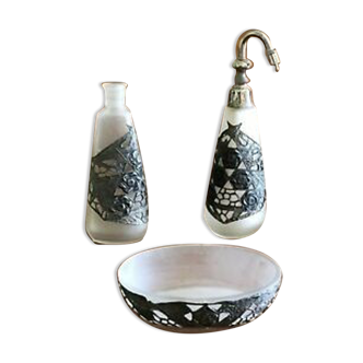 Toilet kit 3 pieces art nouveau frosted glass and tin